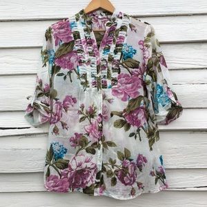 ❌ SOLD❌ Italian linen floral tunic sz M
